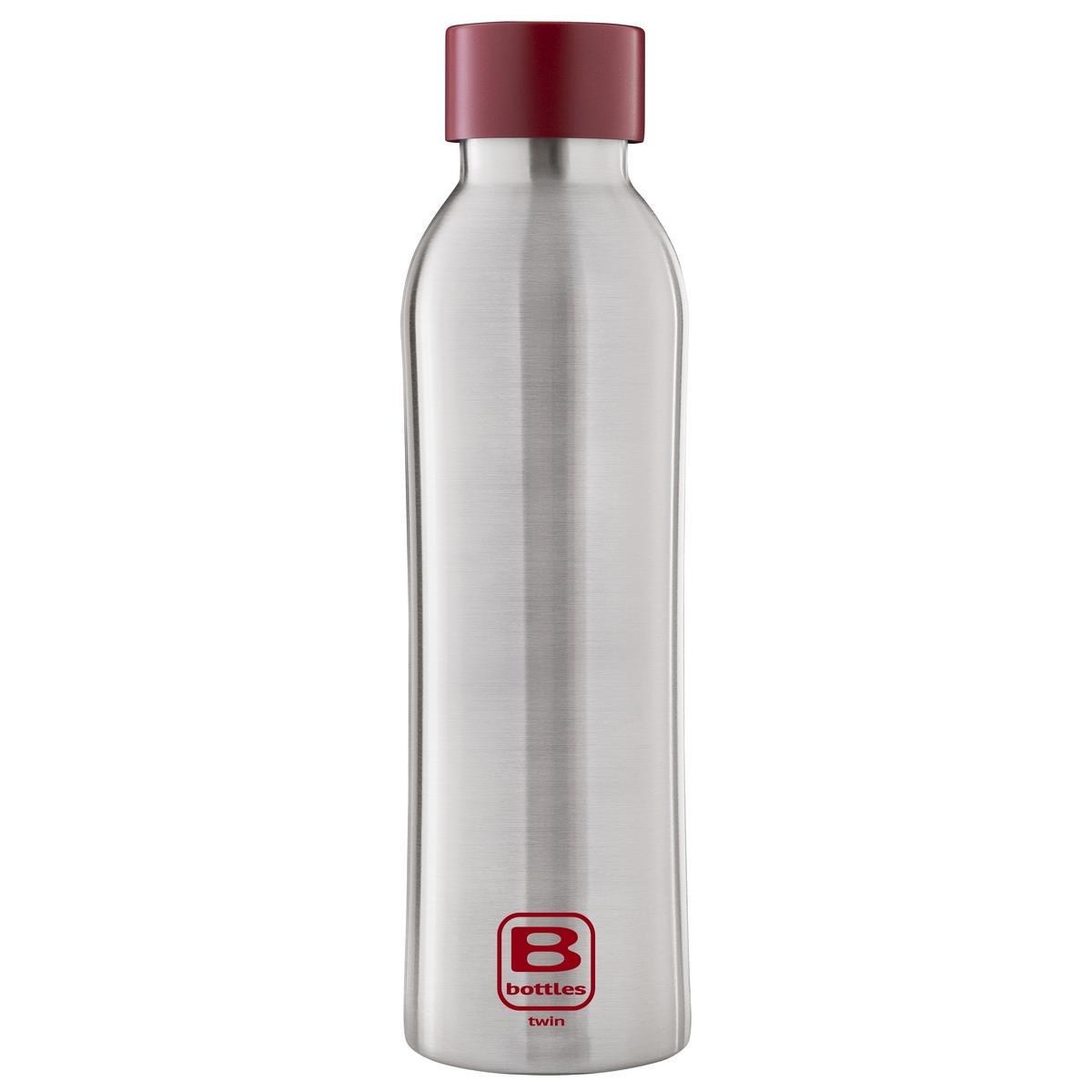 photo B Bottles Twin – Steel & Red – 500 ml – Doppelwandige Thermoflasche aus 18/10 Edelstahl