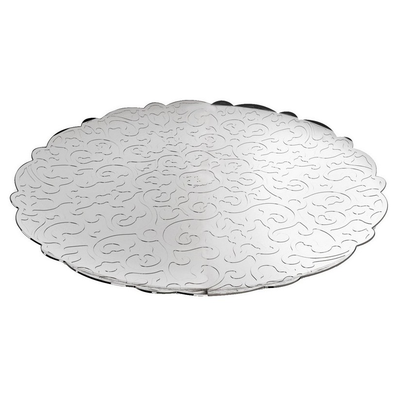photo Alessi-Dressed Round tray in polished 18/10 stainless steel with relief decoration