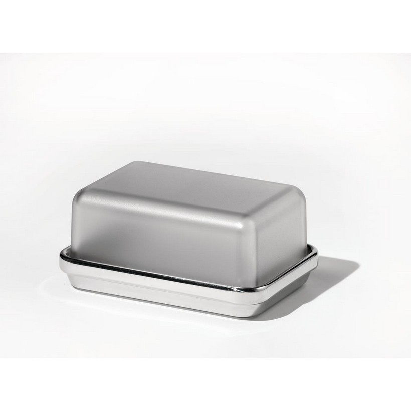 photo butter dish in polished steel with glass lid
