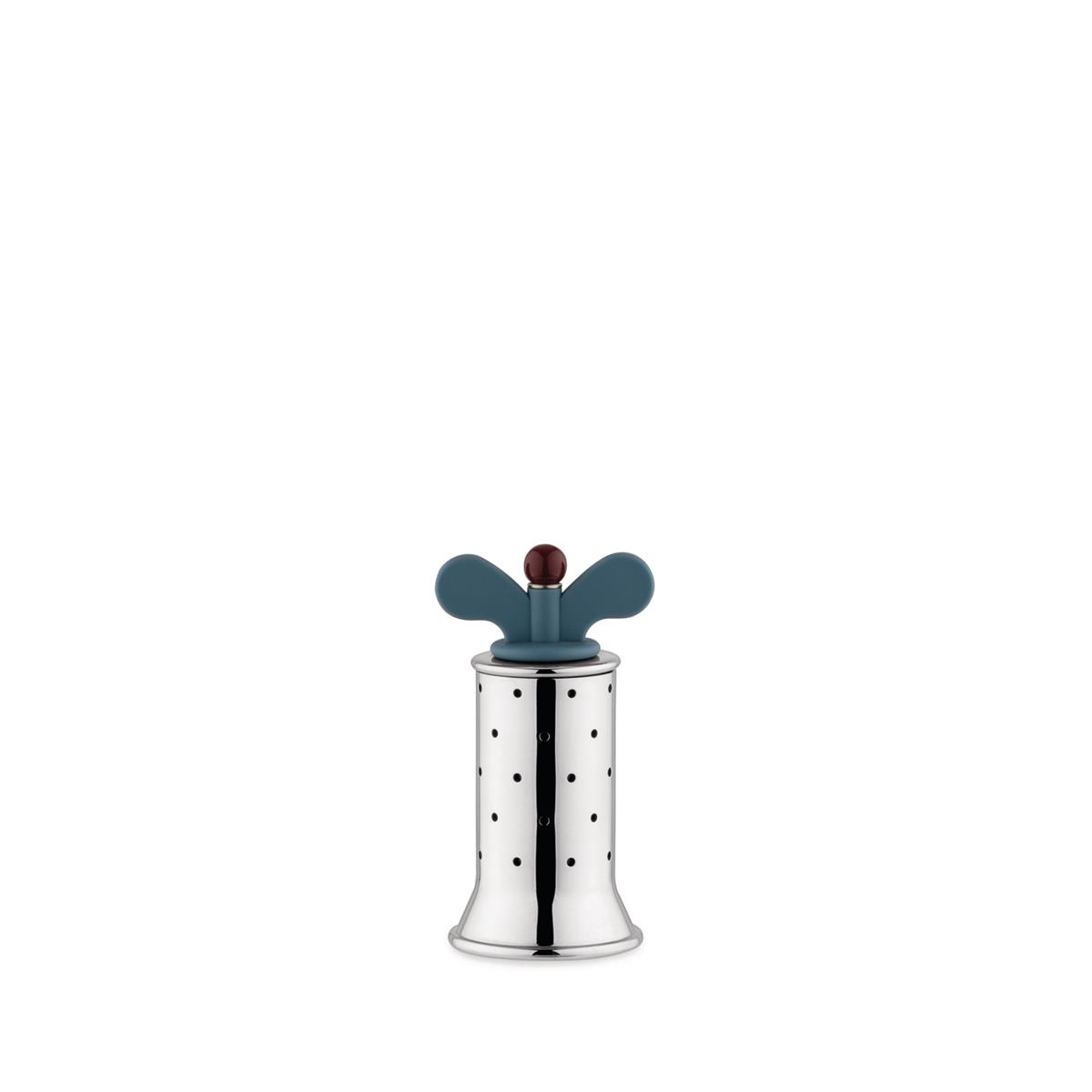 photo pepper mill in 18/10 polished stainless steel with pa fins, light blue