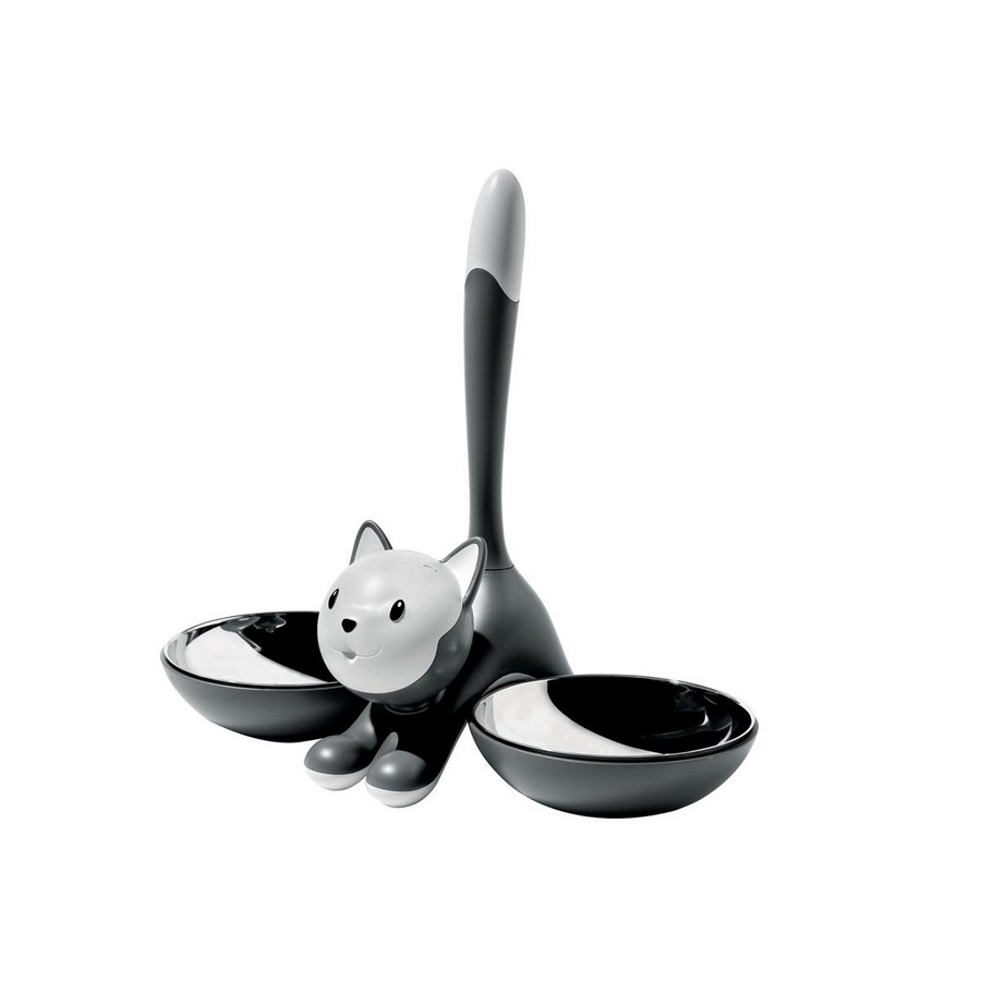 photo tigrito cat bowl in resin, gray and 18/10 stainless steel