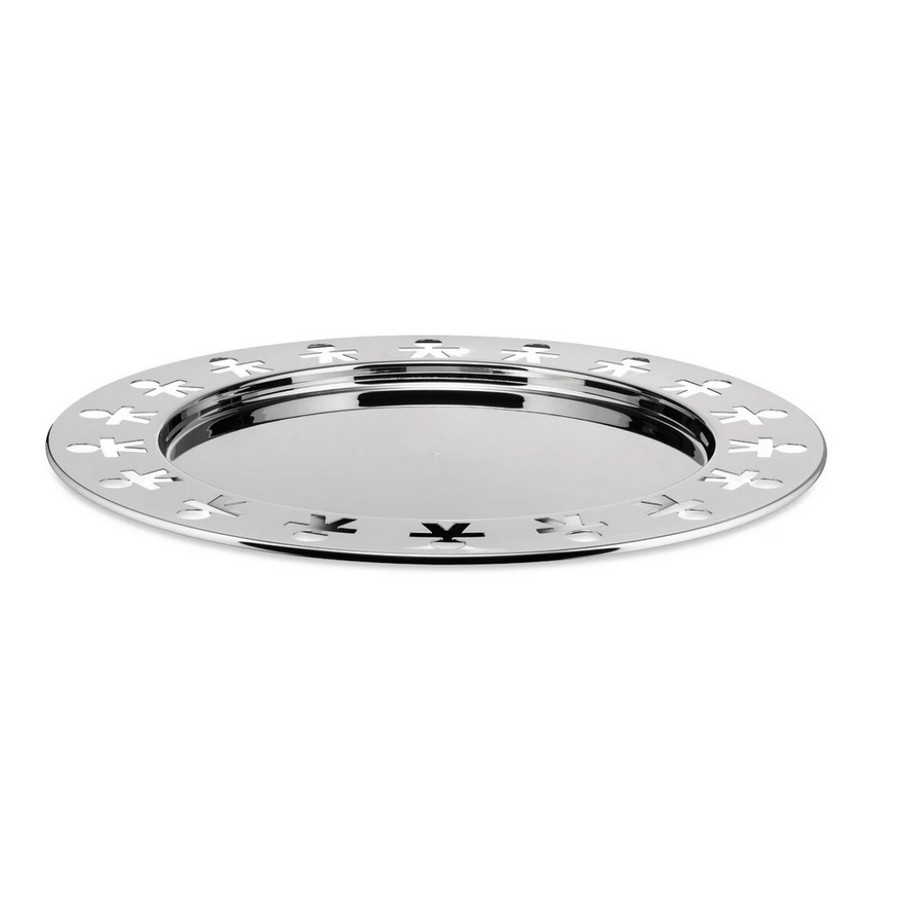 photo Alessi-Girotondo Round tray with perforated edge in polished 18/10 stainless steel