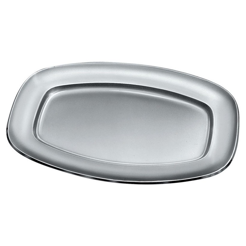 photo oval serving plate in satin 18/10 stainless steel with polished edge