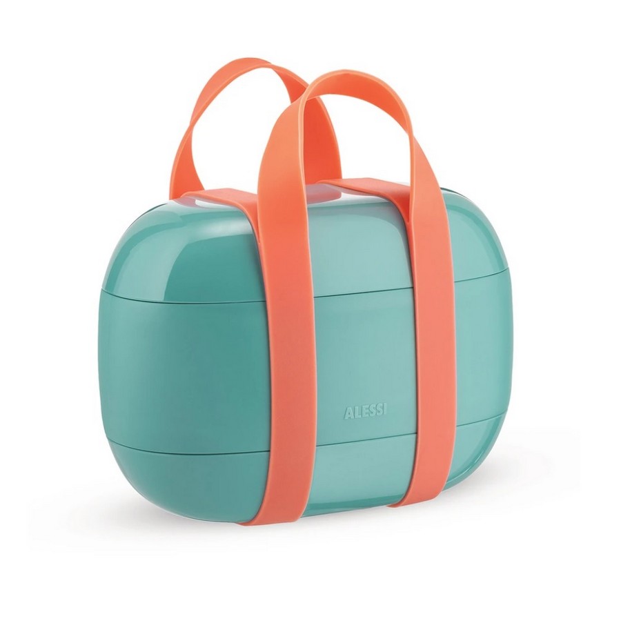 photo Alessi-Food à porter Lunch box with three compartments in thermoplastic resin, light blue