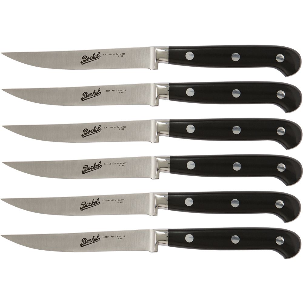 photo coltello adhoc nero lucido - set 6 coltelli bistecca lama liscia
