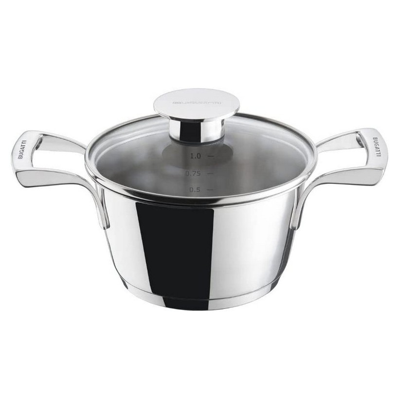 photo cucina italiana casserole in 18/10 stainless steel with glass lid, diameter 16 cm