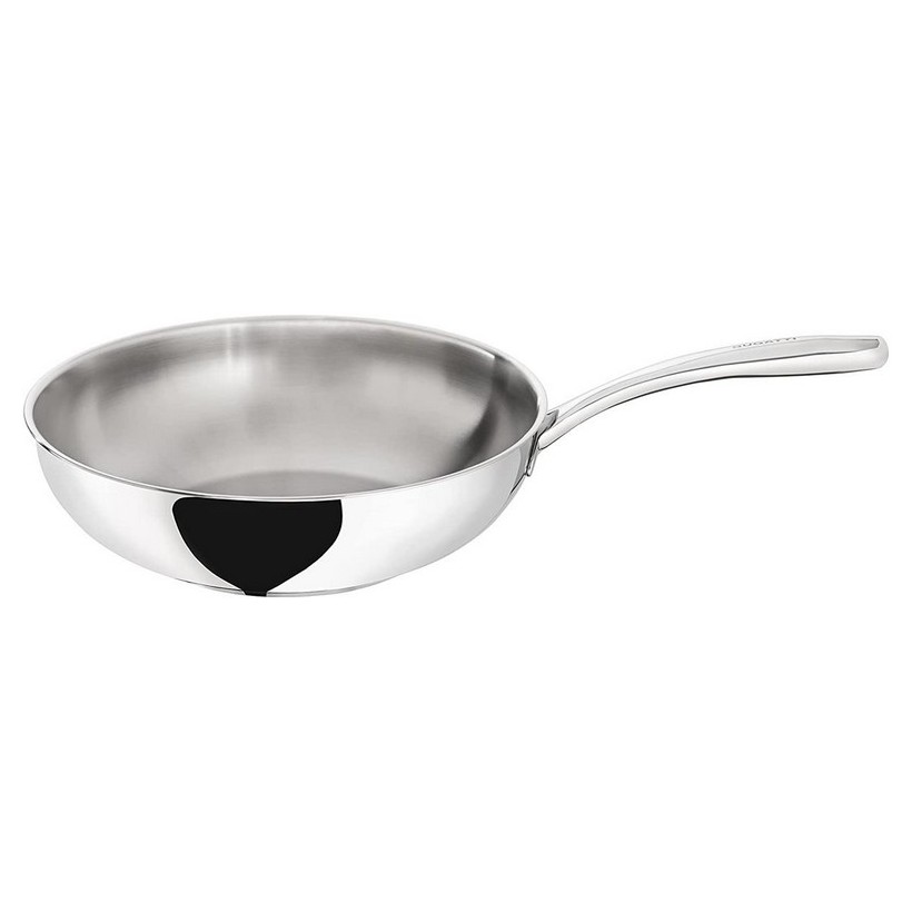 photo italian kitchen wok in 18/10 stainless steel, diameter 30 cm