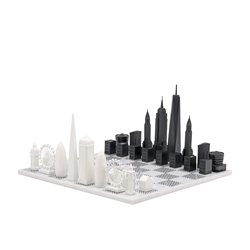 Skyline Chess - Acrylic London vs New York Special Edition Chessboard (with folding game table)