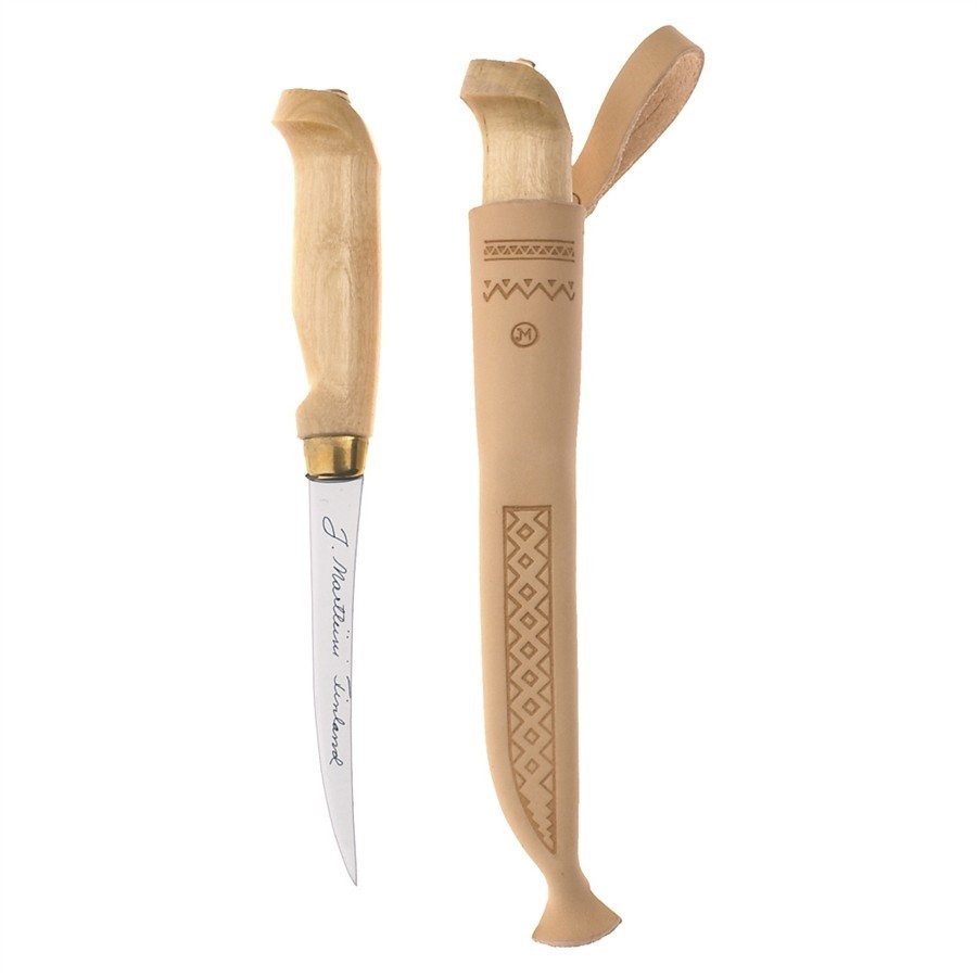 Lynx 132 -Knife with stainless steel blade, curved birch handle and leather sheath