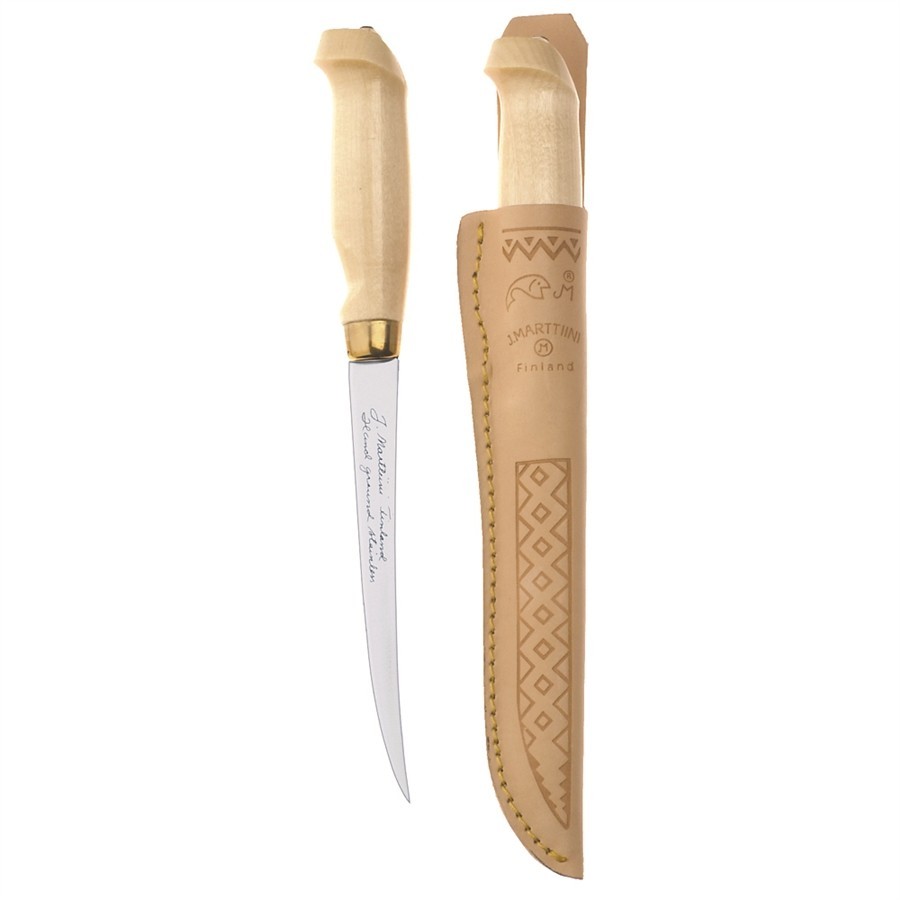 Wood Grouse - Knife with chromed stainless steel blade and handle in Finnish curly birch