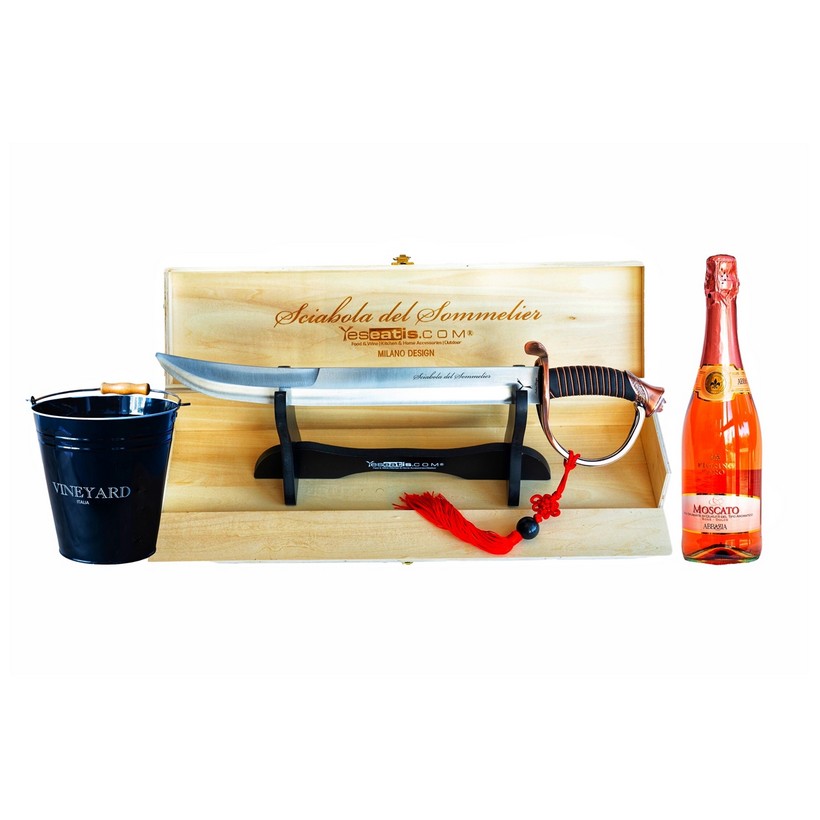 Kit de inicio de Sabrage con abridor de champán con sumiller - cubo de hielo y Moscato italiano Ros