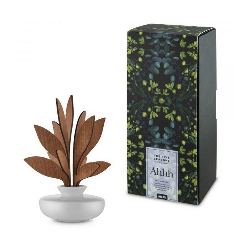 Alessi-Ohhh Leaves diffuser for room in porcelain and mahogany wood