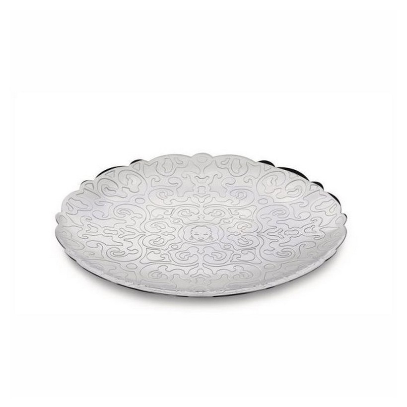 Alessi-Dressed Round tray in 18/10 stainless steel with relief decoration