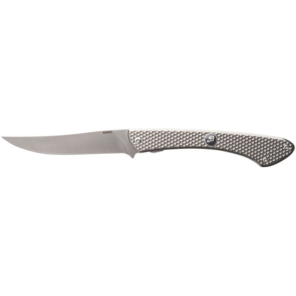 folding knife - polished titanium ashlar blade inox cardboard box and belt sheath with