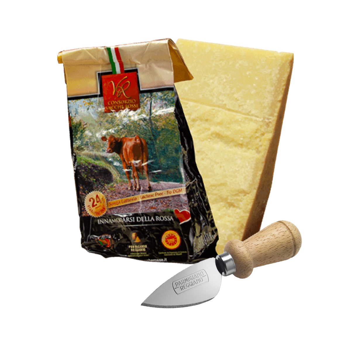 Parmigiano Reggiano Vacche Rosse 24 Months - 1 Kg - Stainless Steel Knife Gift Consorz
