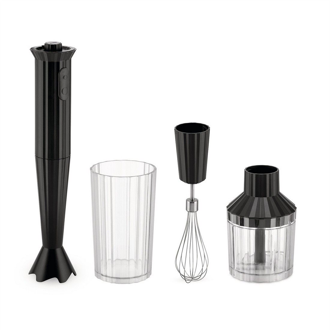 Alessi - Plissè - Hand blender in thermoplastic resin with glass, whisk and chopper-500 W-Black
