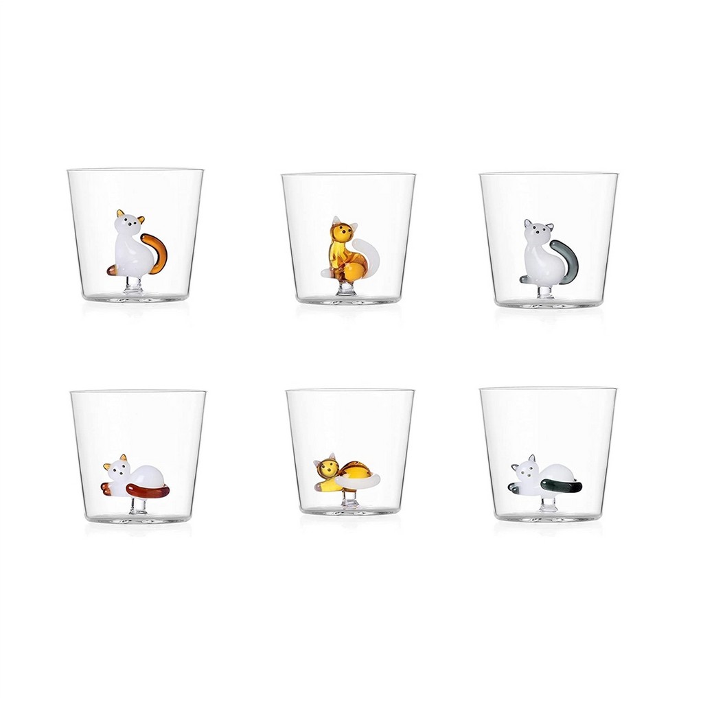 Ichendorf - Set of 6 Tabby Cat Water Glasses - Design Alessandra Baldereschi