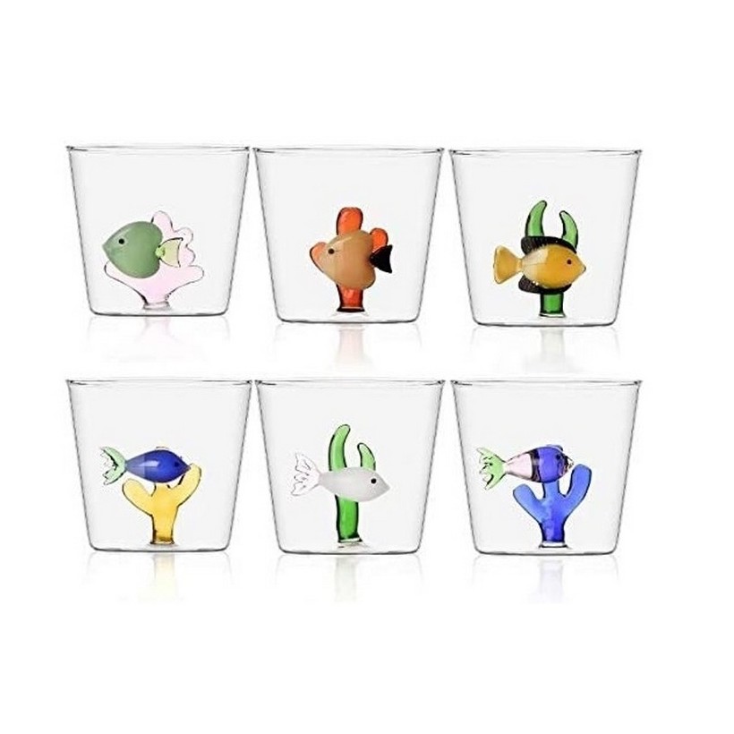 set of 6 marine garden water glasses - design alessandra baldereschi