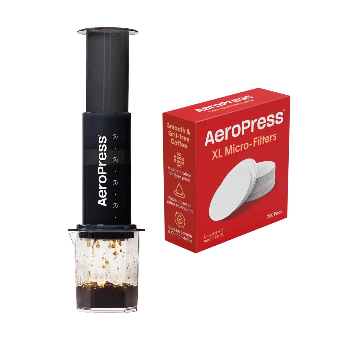 AeroPress - Nouveau pack spécial avec cafetière XL + 200 microfiltres pour cafetière XL