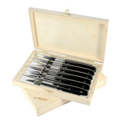 Birch Box with 6 stainless steel knives Rib Line Dolphin Black