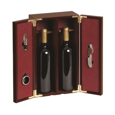 Cassetta Sipario in legno verniciato marrone porta 2 bottiglie con accessori