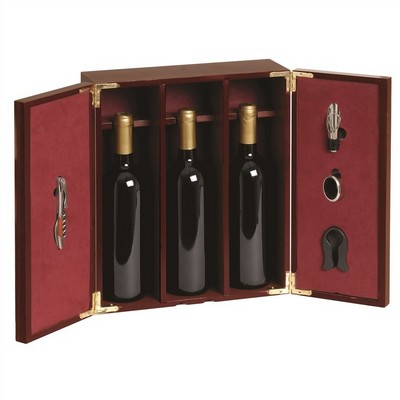Renoir Coffre Sipario en bois peint marron pour 3 bouteilles avec accessoires