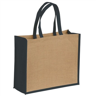 Natural jute bag with colored details - BLUE