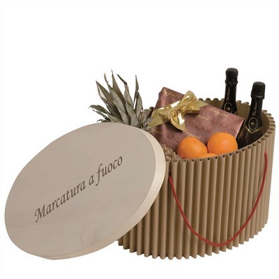 Dorica Gastronomica Ovale - Carton ondulé avec couvercle en feuille de bois pour emballage cadeau