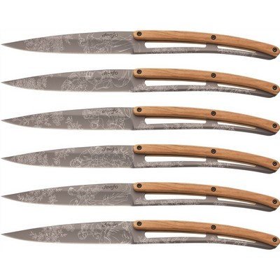 Toile De Jouy Olive Tree Titanium-Set of 6 table knives charcoal gray