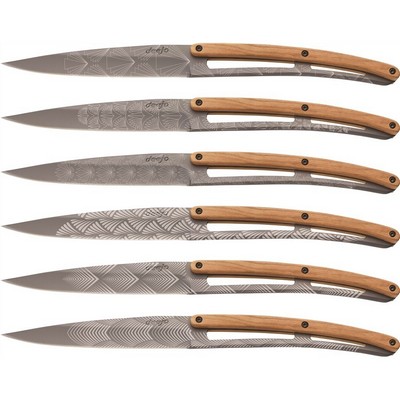 Art Deco in Olive Tree and Titanium-Set of 6 table knives charcoal gray