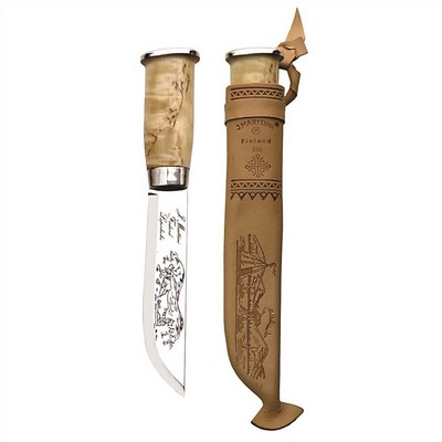 Lapp 250 -Knife with stainless steel blade, curved birch handle and leather sheath