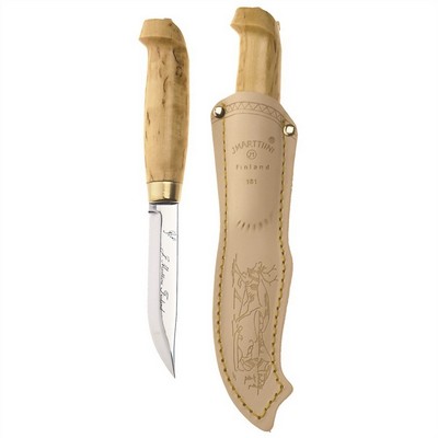 Lynx 131 -Knife with stainless steel blade, curved birch handle and leather sheath