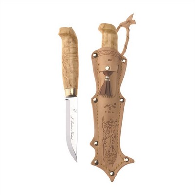 Lynx 132 -Knife with stainless steel blade, curved birch handle and leather sheath