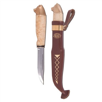 Bear Knife - Coltello con lama in acciaio inox cromato e manico in betulla riccia finlandese