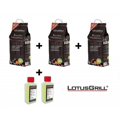 LotusGrill CHARCOAL for fire three bags of 2.5 kg + 2 packs of GEL for ignition