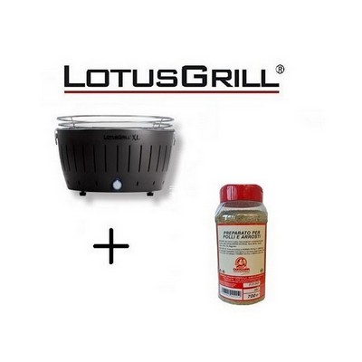 Lotusgrill New 2019 Black Barbecue XL with Batteries and USB Power Cable+BBQ Spice Mix