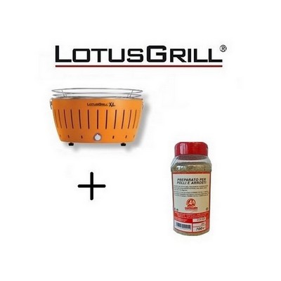 Lotusgrill New 2019 Orange Barbecue XL with Batteries and USB Power Cable+BBQ Spice Mix