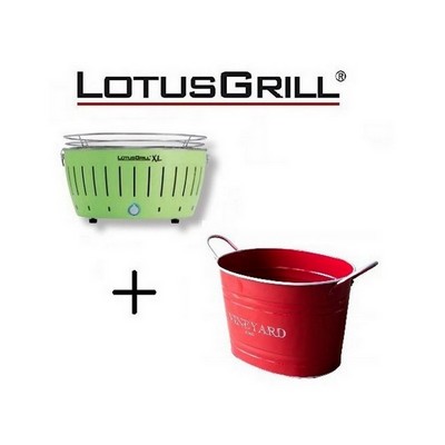 Lotusgrill New 2019 Green Barbecue XL with Batteries and USB Power Cable+Tin Ice Bucket