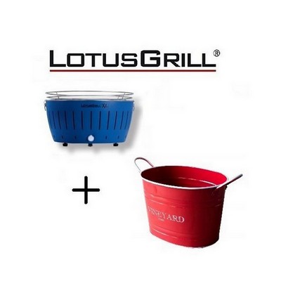 Lotusgrill Neuer 2019 Blau Barbecue XL mit Batterien und USB-Stromkabel+Zinn Eiskübel