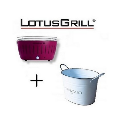 Lotusgrill Nuovo Barbecue 2019 XL Viola con Batterie e Cavo di Alimentazione USB+Spumantiera in Latta 