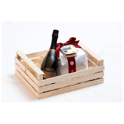 YesEatIs Gourmet Gift Box - Wooden Box with 1 Kg Craft Panettone and Abbazia Spumante