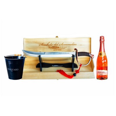 YesEatIs Kit de démarrage Sabre du Sommelier avec seau à glace et bouteille de Moscato Rosè
