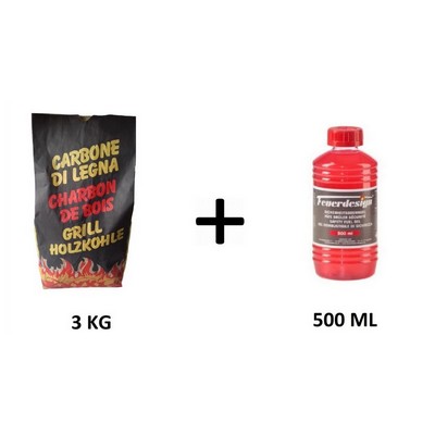 3 Kg Beech Charcoal + 500 ml Firelighter Gel - Compatible with Lotus Grill Barbecue