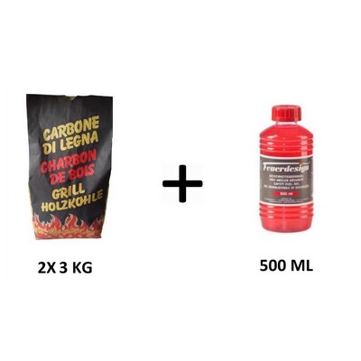 6 Kg Beech Charcoal + 500 ml Firelighter Gel - Compatible with Lotus Grill Barbecue