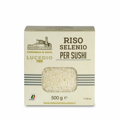 Principato di Lucedio Riz au Sélénium pour Sushi - 500 g - Conditionné sous atmosphère protectrice dans une boîte en cart