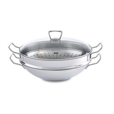 Fissler Fissler - Poêle wok en acier inoxydable Nanjing 36 cm avec couvercle en verre