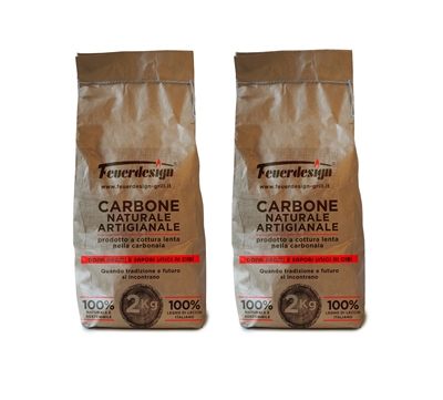 Feuerdesign FEUERDESIGN - 2 sacos de 2kg de carbón natural de Antiche Carbonaie, 100% madera de encina italiana