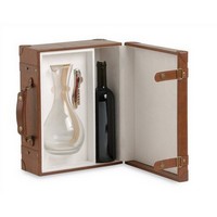 photo Boîte à carafe Tosca, boîte porte-bouteille en cuir écologique avec carafe et tire-bouchon 1