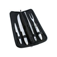 photo BBQ Chef Set with Clutch - 4 Pieces with 2 Knives, Fork and Tongs - White Handle 1