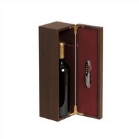 photo Cassetta Sipario in legno verniciato marrone porta 1 bottiglia con cavatappi 1